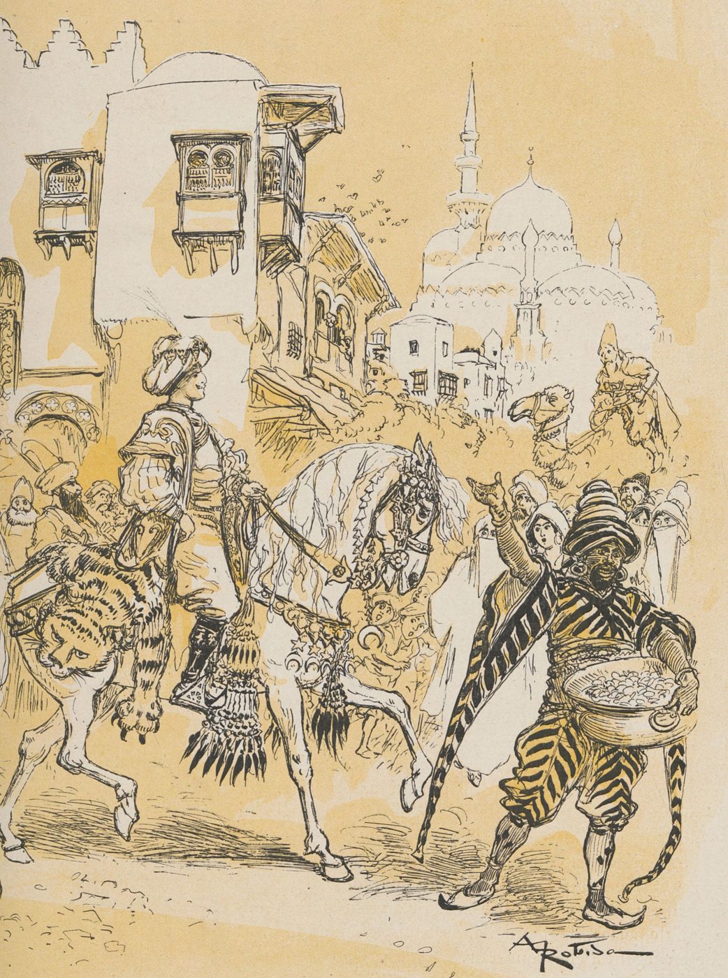 Aladdin’s procession. Illustration by Albert Robida.